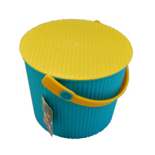 Azul plástico amarelo topo armazenamento balde com alça (b05-6669)